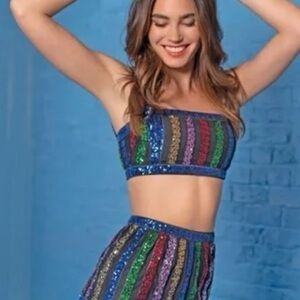Dress the Population Rainbow Sequin Bustier Top M